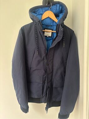 Jack & Jones Winter Bomber Parka Jacket - Navy Blue - Removable Faux-Fur Trim